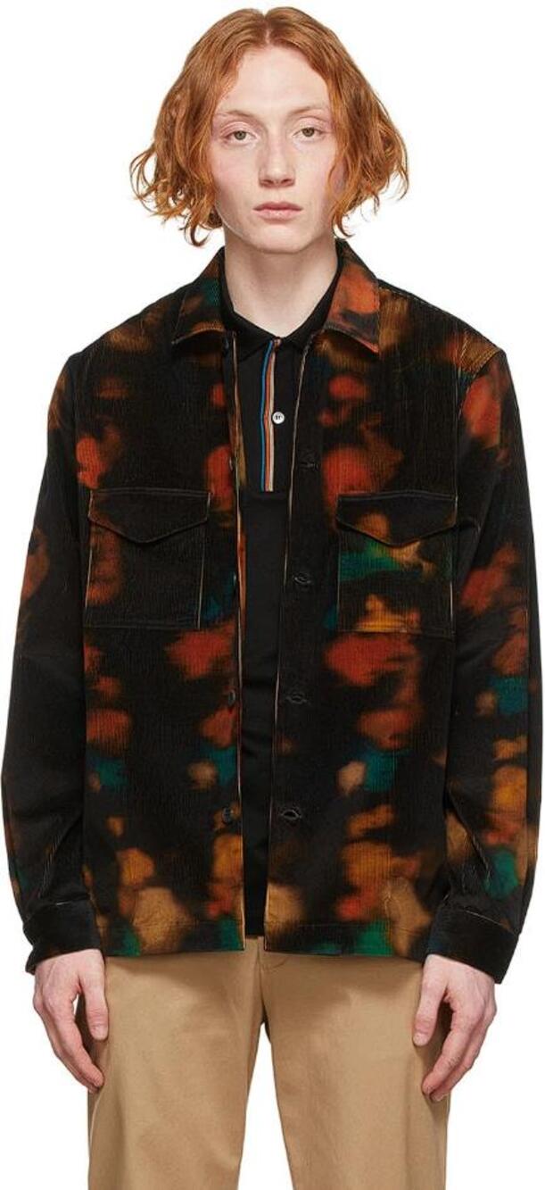 PAUL SMITH Men's Ink Spill Shirt Size XL In Black